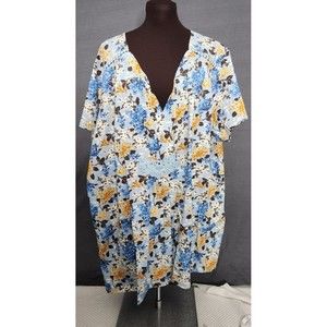 Woman Within Soft Blue Knit Tunic Top Floral Print‎ Crochet Short Sleeves 4X NEW